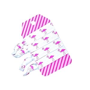 Pink Flamingo 4-Pack Hair Ties Handmade No Crease FOE Tropical Ponytail Holders
